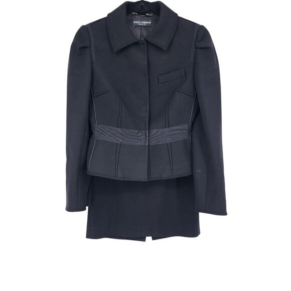 Vintage Dolce & Gabbana Black Wool Blend Blazer & Skirt Suit Set Womens Size 42 - Picture 1 of 11